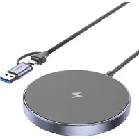 No Brand MEVRONISSHOP-Chargeur magnétique à Induction sans Fil iphone, Chargeur Apple Magsafe 15W avec Ports de Charge USB A/C pour iPhone 16 Pro Max/16 Pro/16 Plus/16/15/14/13/12 Series, AirPods Pro 2, AirPo