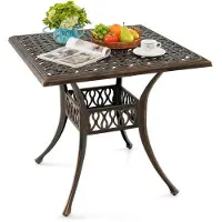 Helloshop26 Table De Jardin Carrée 80 X 80 X 75 Cm Trou Pour Parasol Motifs Antiques Ambiance Cosy En Aluminium Bronze 20_0014035