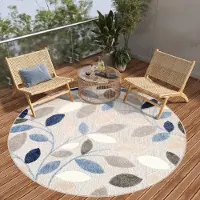 Tapiso Tapis d'extérieur PATIO, rond, style moderne, gris, crème et bleu, pour chambre à coucher, 100 x 100 cm