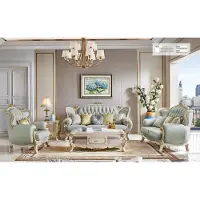 AEA Klassische Wohnzimmer Möbel Komplett Set Sofagarnitur 5tlg. Set Tisch Leder Sofa