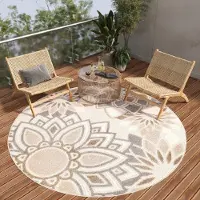 Tapiso Tapis d'extérieur PATIO, rond, style moderne, gris, crème, beige, pour chambre à coucher, 240 x 240 cm