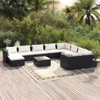 Prolenta Maison Exclusive - Ensemble de salon de jardin 11 pièces avec coussins, en rotin synthétique noir