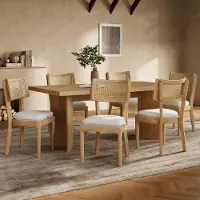 Flieks Rattan Chaise de salle à manger Chaise de cuisine par 6, Chaise en rotin de salon avec coussin en lin, 50x58x88cm, naturel