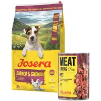 Josera Mini Adult Salmon and Chicken 10 kg : croquettes sans gluten avec sauce pour chiens de petite taille + boîte de 800 g OFFRE