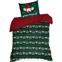 Eurofirany | Xmas linge de lit - Garniture de lit - 140 x 200 cm - Vert Rouge - Linge de lit de Noël - Lutin de Noël - Noël