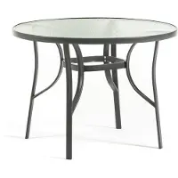 Idea New Garden Srl Table de jardin ronde Ø100 en acier avec plateau en verre trempé, pour la terrasse, la véranda et les repas en plein air, Dario