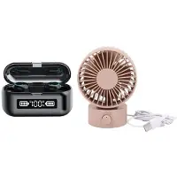 Generique Écouteurs sans fil Bluetooth 5.1, Mini ventilateur de bureau Portable silencieux (rose)