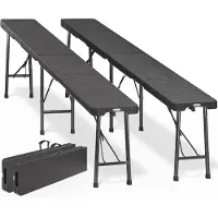 Casaria 2x Bancs de jardin noir 180cm pliables en plastique