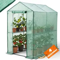 Gardebruk Serre de jardin plastique 2,23m² 4 étagères porte enroulable protection serre tomate hivernage légume plante fleur 190x186x120cm