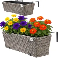 Casaria 2x Bac à fleurs 60x20x19cm en polyrotin crème