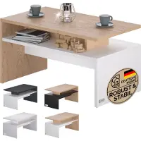 Casaria Table basse Sacramento blanc/chêne 95x55x50cm