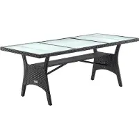 Casaria Table en résine tressée de jardin Takeo noire 190x90x74cm verre