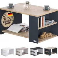 Casaria Table basse rectangulaire bois gris 90x59x48 cm Table de salon 50kg Table basse moderne design avec rangement
