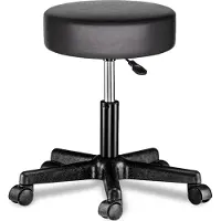 Casaria Tabouret noir à roulettes 56cm rembourré et réglable