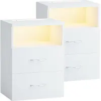 Casaria 2x Table de chevet Jamie Blanc avec éclairage
