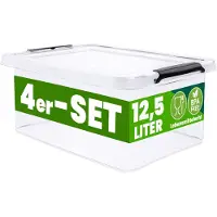 Deuba Lot de 4 boîtes de rangement Transparent 39x29x17cm 12,5L empilable
