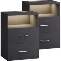 Casaria 2x Table de chevet Jamie Anthracite avec éclairage