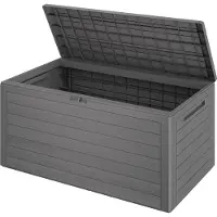 Casaria Coffre de jardin gris 116x43x55cm effet bois rangement