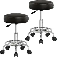 Casaria 2x Tabouret noir à roulettes 56cm rembourré et réglable