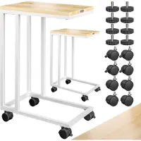 Casaria Lot de 2 tables d'appoint blanches 50x35x65/70cm avec roulettes