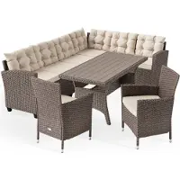 Casaria Ensemble lounge de jardin crème en résine tressée avec 2 chaises