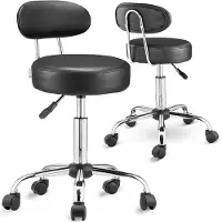 Casaria Lot de 2 tabourets à roulettes Noir pivotant à 360° avec dossier