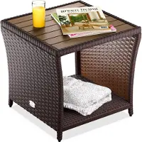 Casaria Table en résine tressée d'appoint brun 45x45x40cm