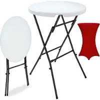 Casaria Table haute blanche Ø72cm + housse de table haute bordeaux Ø70cm
