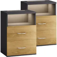 Casaria 2x Table de chevet Jamie gris/bois avec éclairage