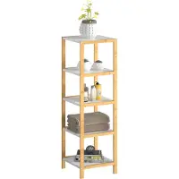 Casaria Étagère en bambou 140x33x34cm avec tablettes blanches