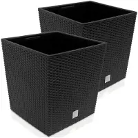 Deuba Bloempot Binnenbak Handgrepen Outdoor Rotan 64 Liter Antraciet 2 stuks