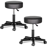 Casaria 2 Pcs Tabouret noir à roulettes 56cm rembourré et réglable
