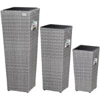 Casaria Set de 3 pots de fleurs gris résine tressée