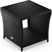 Casaria Table en résine tressée d'appoint noire 45x45x40cm WPC