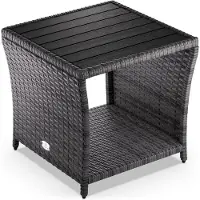 Casaria Table en résine tressée d'appoint gris 45x45x40cm WPC