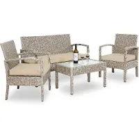 Casaria Salon de jardin en résine tressée 4 pièces Crème