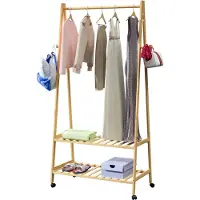 Casaria Portemanteau en bambou avec roulettes 155x70x45cm