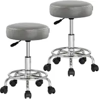 Casaria 2x Tabouret gris à roulettes 56cm rembourré et réglable