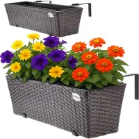 Casaria 2x Bac à fleurs 60x20x19 cm en polyrotin marron