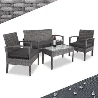 Casaria Salon de jardin en résine tressée 4 pièces gris/anthracite