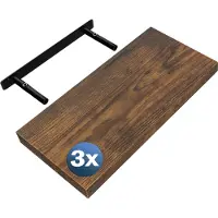Casaria Étagère murale flottante 50cm Lot de 3 Chêne foncé + support