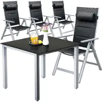 Casaria Salon de jardin aluminium 4 chaises pliantes 1 table 90x90cm dossier réglable 8 positions ensemble de jardin terrasse balcon extérieur argent