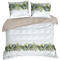 Eurofirany | Linge de lit - Parure de lit - 160 x 200 cm - blanc - vert - 100 % coton - Linge de lit - Motif à feuilles