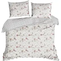 Eurofirany | Parure de lit - Parure de lit - 220 x 200 - blanc - rose - 100 % coton - linge de lit - à motifs floraux