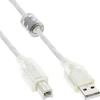 Intos 34555 Câble USB 2.0, A à B, transparent, avec noyau en ferrite, 5m