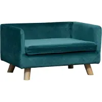 PawHut Canapé chien lit pour chien design scandinave coussin moelleux pieds bois massif dim. 64 x 45 x 36 cm velours bleu canard