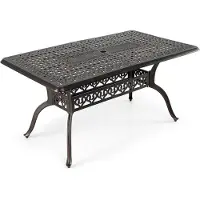 Costway Table de jardin 150 x 90 cm, table de terrasse en fonte d'aluminium avec trou pour parasol, table de balcon rectangulaire pour 6 personnes, table à manger pour le jardin ou le balcon