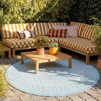 FRAAI Tapis d'extérieur rond | Summer Azteca Bleu Clair | Ø 180cm | Bleu | Rond | Tapis d'extérieur