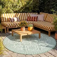 FRAAI Tapis d'extérieur rond | Summer Oriental Vert | Ø 120cm | Vert | Rond | Tapis d'extérieur