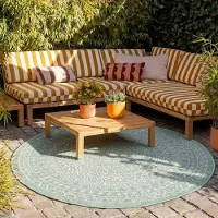 FRAAI Tapis d'extérieur rond | Summer Azteca Vert | Ø 180cm | Vert | Rond | Tapis d'extérieur